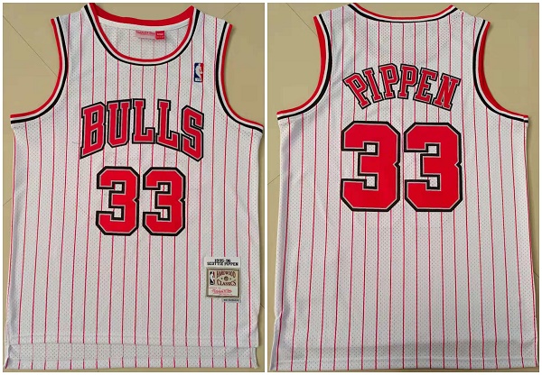 Men's Chicago Bulls #33 Scottie Pippen White Throwback Stitched Jersey
