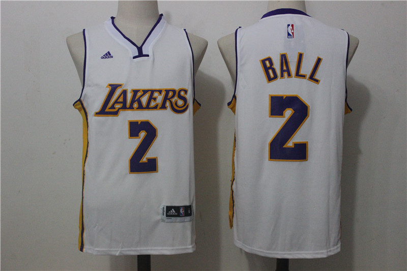 Men's Los Angeles Lakers #2 Lonzo Ball White Stitched NBA Jersey
