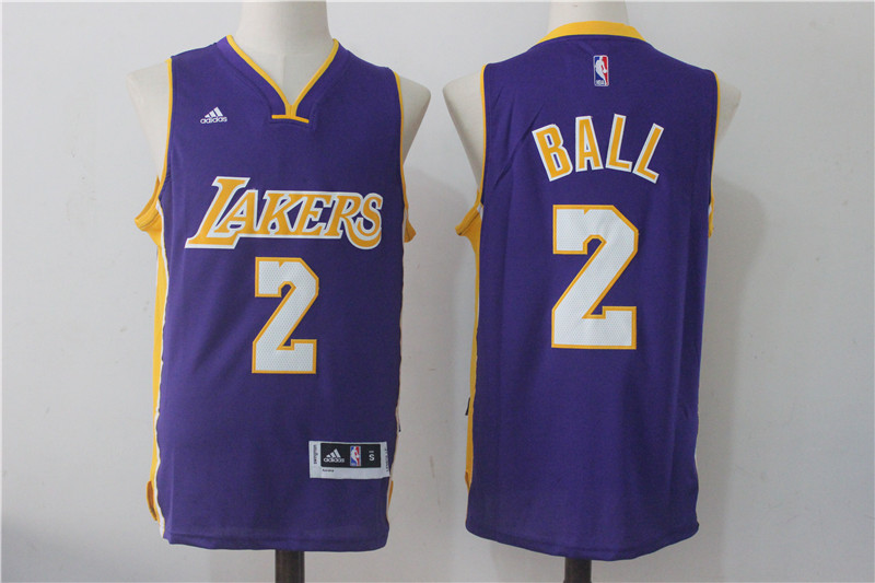Men's Los Angeles Lakers #2 Lonzo Ball Purple Stitched NBA Jersey