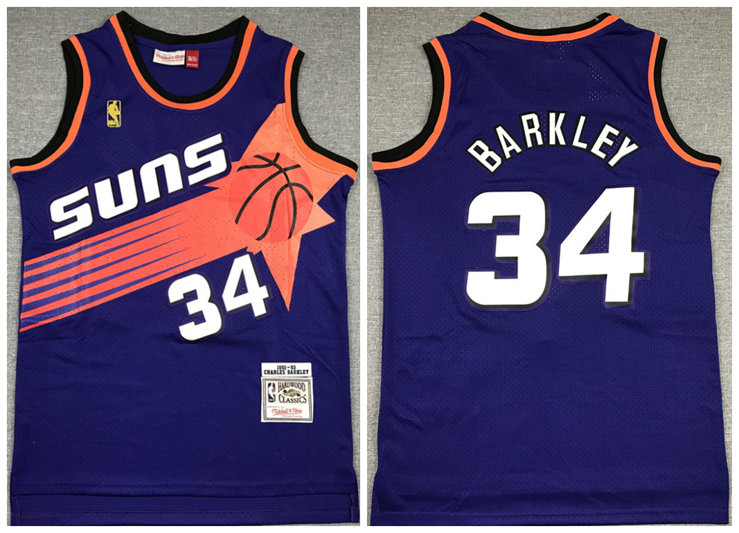 Men's Phoenix Suns #34 Charles Barkley Purple 1992-93 Throwback Stitched Jersey