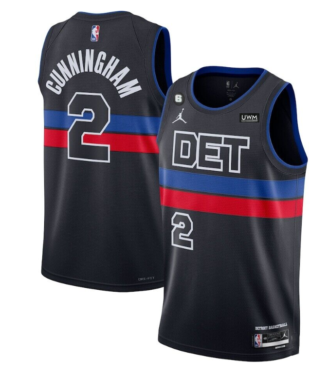 Men's Detroit Pistons #2 Cade Cunningham Black 2022/23 City Edition With NO.6 Patch Stitched Basketball Jersey