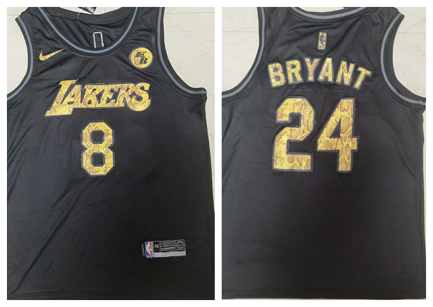 Men's Los Angeles Lakers Front #8 Back #24 Kobe Bryant Black Mamba Snake With Gold KB Patch And Number Stitched Jersey