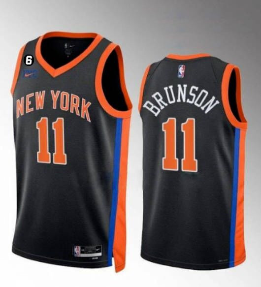 Men's New Yok Knicks #11 Jalen Brunson Black With NO.6 Patch Stitched Basketball Jersey