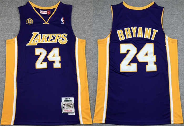Men's Los Angeles Lakers #24 Kobe Bryant Purple 60th Anniversary Throwback basketball Jersey