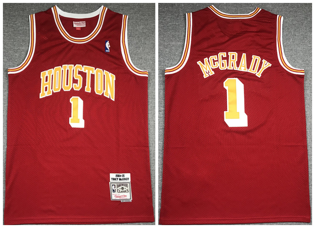 Men's Houston Rockets #1 Tracy McGrady 2004-05 Red Throwback Stitched Jersey