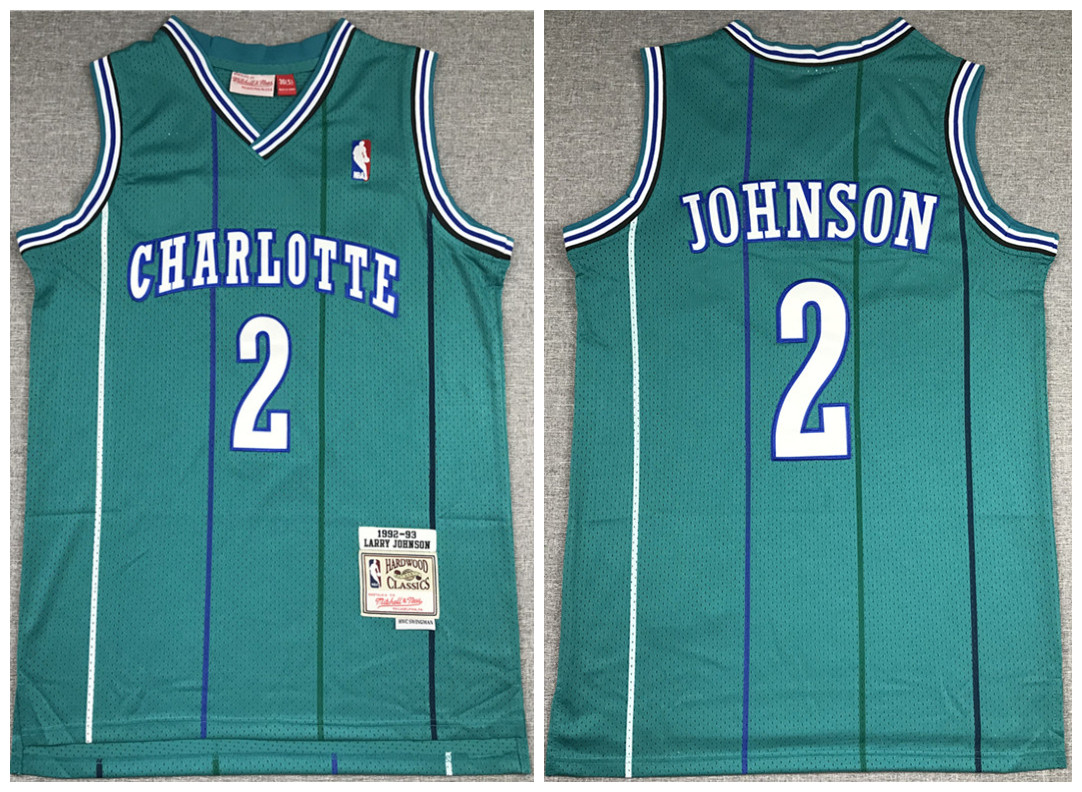 Men's New Orleans Hornets #2 Larry Johnson 1992-93 Green Throwback Stitched Jersey