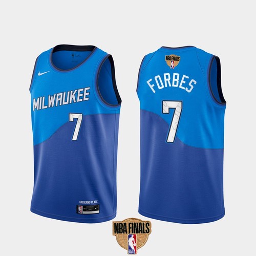 Men's Milwaukee Bucks #7 Bryn Forbes 2021 NBA Finals Blue City Edition Stitched Jersey