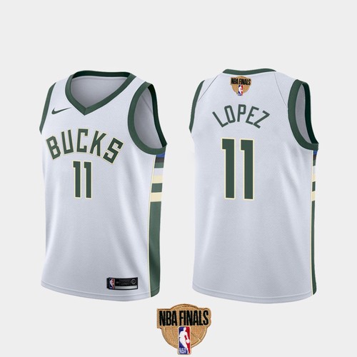 Men's Milwaukee Bucks #11 Brook Lopez 2021 NBA Finals White Association Edition Stitched Jersey