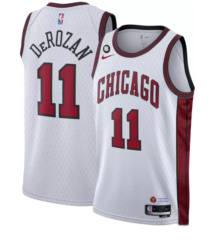 Men's Chicago Bulls #11 DeMar DeRozan White 2022/23 City Edition With NO.6 Patch Stitched Basketball Jersey