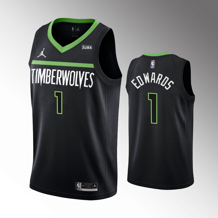 Men's Minnesota Timberwolves #1 Anthony Edwards Black Statement Edition Stitched Jersey