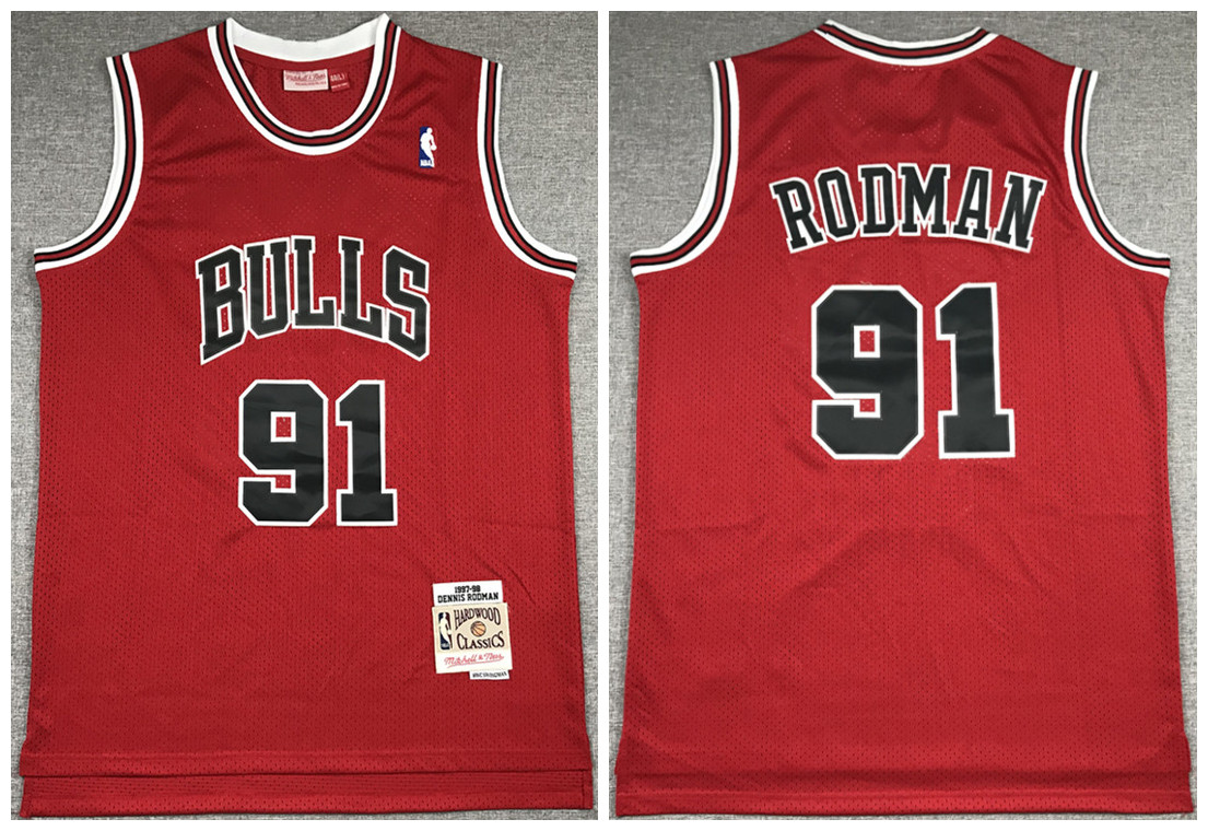 Men's Chicago Bulls #91 Dennis Rodman 1997-98 Red Throwback Stitched Jersey
