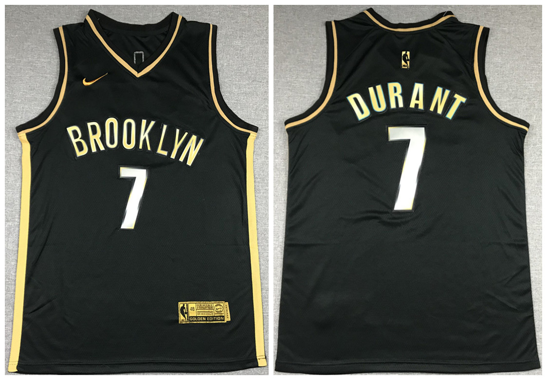 Men's Brooklyn Nets #7 Kevin Durant 2020 Black Gold Edition Stitched Jersey