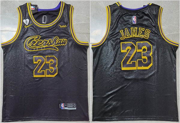 Men's Los Angeles Lakers #23 LeBron James Black Jersey With GiGi Patch Stitched Jersey