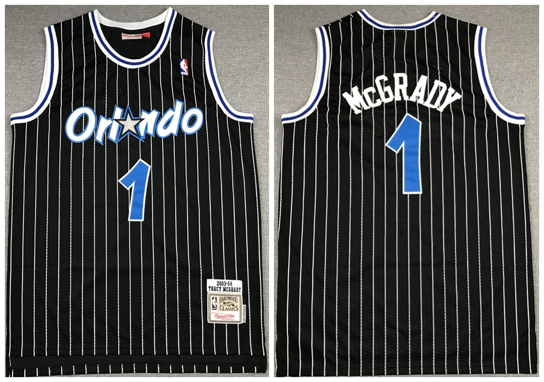 Men's Orlando Magic #1 Tracy McGrady 2003-04 Black Stitched Jersey