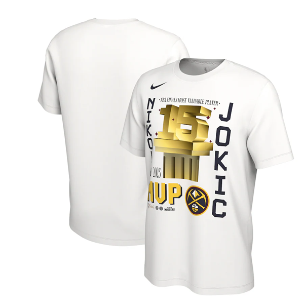 Men's Denver Nuggets #15 Nikola Jokic White MVP Name & Number T-Shirt