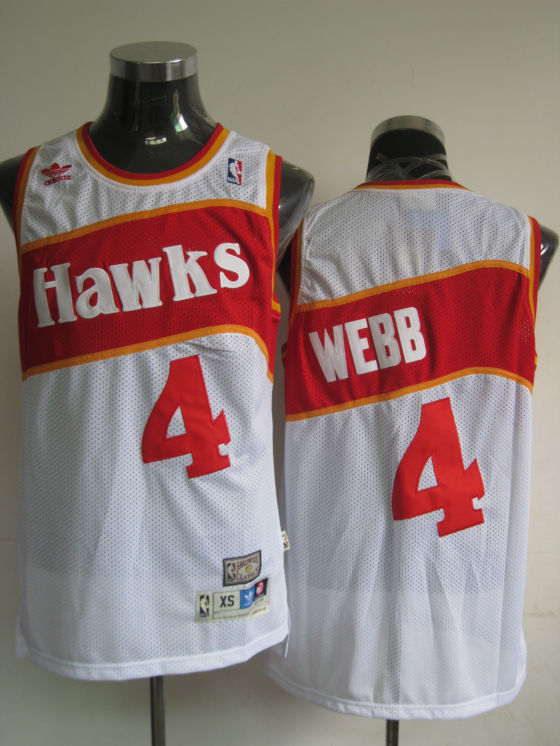 Hawks #4 Spud Webb White Stitched Throwback NBA Jersey