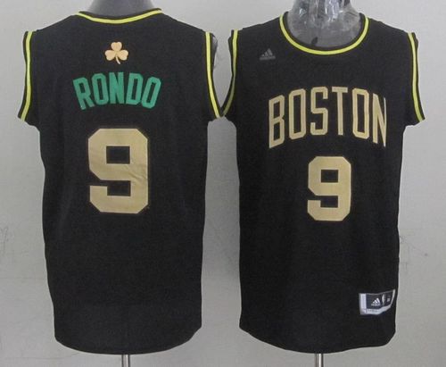 Celtics #9 Rajon Rondo Black(Gold NO.) Stitched NBA Jersey