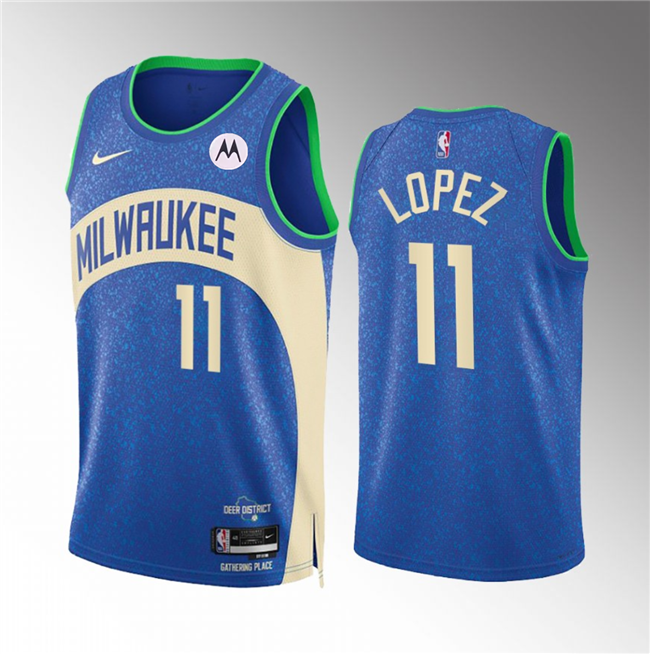 Men's Milwaukee Bucks #11 Brook Lopez 2023/24 Blue City Edition Stitched Basketball Jersey