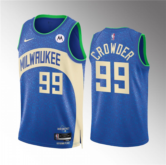 Men's Milwaukee Bucks #99 Jae Crowder 2023/24 Blue City Edition Stitched Basketball Jersey