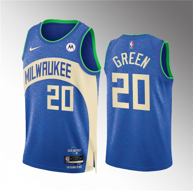 Men's Milwaukee Bucks #20 A.J. Green 2023/24 Blue City Edition Stitched Basketball Jersey