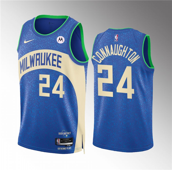 Men's Milwaukee Bucks #24 Pat Connaughton 2023/24 Blue City Edition Stitched Basketball Jersey