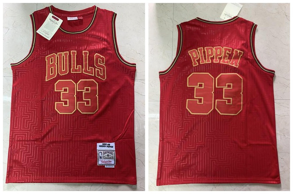 Men's Chicago Bulls #33 Scottie Pippen Red 2020 CNY Swingman Throwback Stitched Jersey