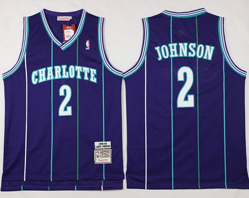 Mitchell And Ness Hornets #2 Larry Johnson Purple Throwback Stitched NBA Jersey