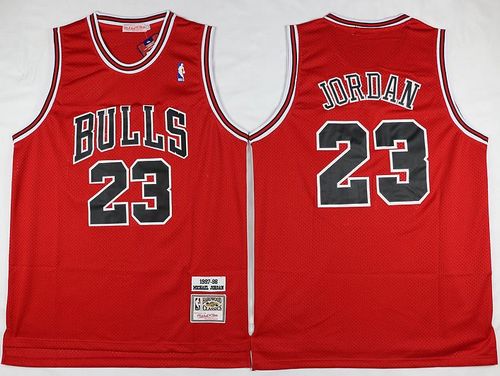 Mitchell and Ness Bulls #23 Michael Jordan Stitched Red Throwback NBA Jersey