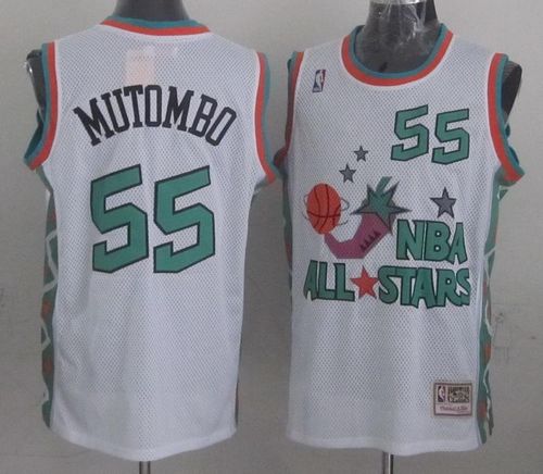 Mitchell And Ness Nuggets #55 Dikembe Mutombo White 1996 All star Stitched NBA Jersey