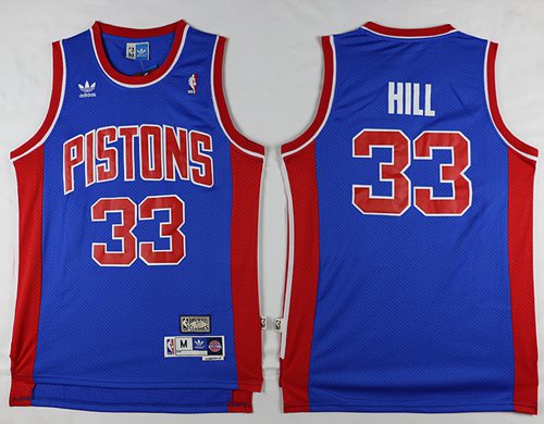 Pistons #33 Grant Hill Blue Throwback Stitched NBA Jersey