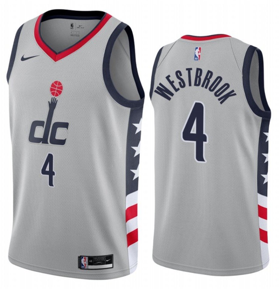 Men's Washington Wizards #4 Russell Westbrook Grey City Edition Stitched Jersey