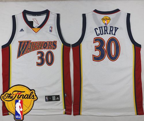 Warriors #30 Stephen Curry White Throwback The Finals Patch Stitched NBA Jersey