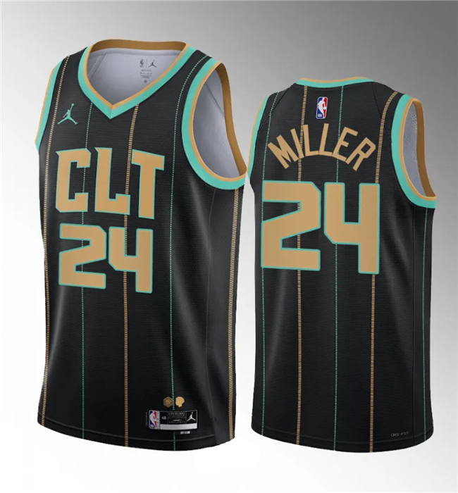 Men's Charlotte Hornets #24 Brandon Miller Black 2022/23 Draft City Edition Stitched Basketball Jersey