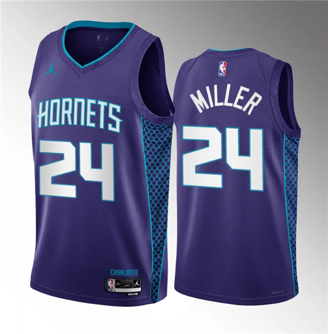 Men's Charlotte Hornets #24 Brandon Miller Purple 2022/23 Draft Statement Edition Stitched Basketball Jersey