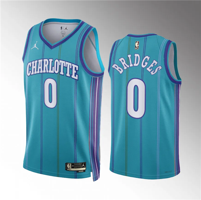 Men's Charlotte Hornets #0 Miles Bridges Teal 2023/24 Classic Edition Stitched Basketball Jersey