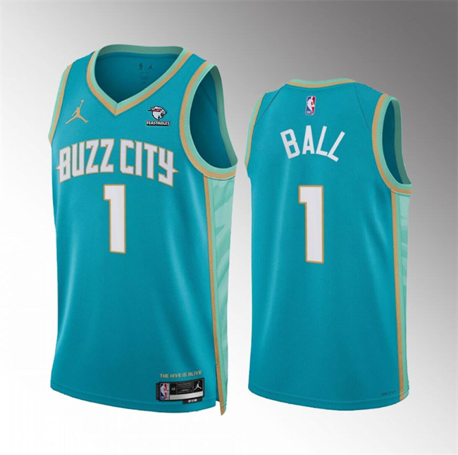 Men's Charlotte Hornets #1 LaMelo Ball Teal 2023/24 City Edition Stitched Basketball Jersey