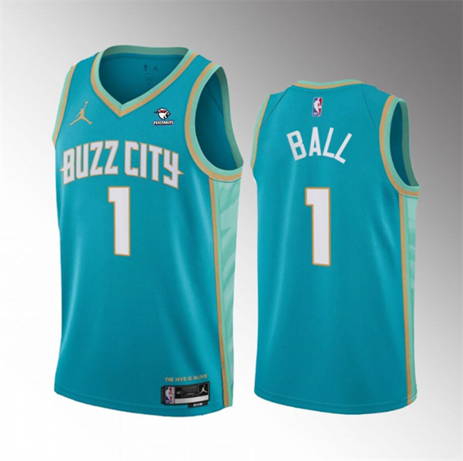 Men's Charlotte Hornets #1 LaMelo Ball Teal 2023-24 City Edition Stitched Basketball Jersey