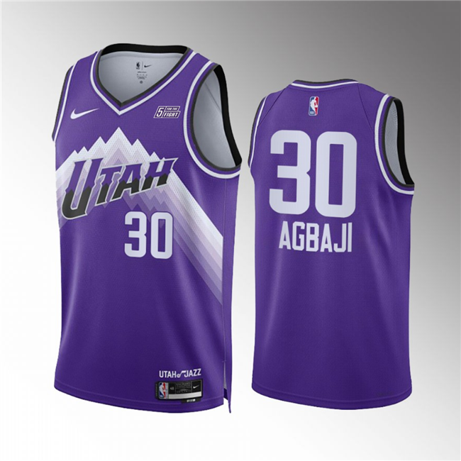 Men's Utah Jazz #30 Ochai Agbaji Purple 2023/24 City Edition Stitched Basketball Jersey
