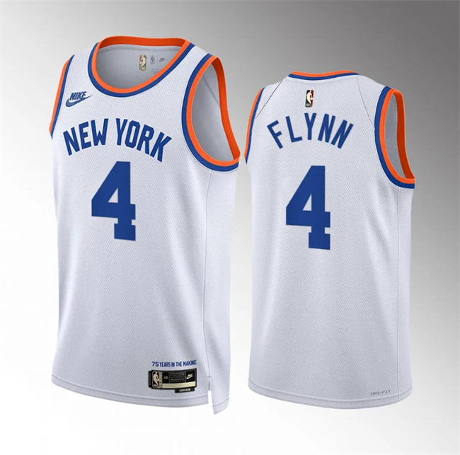 Men's New Yok Knicks #4 Malachi Flynn White 2021/22 City Edition Stitched Basketball Jersey