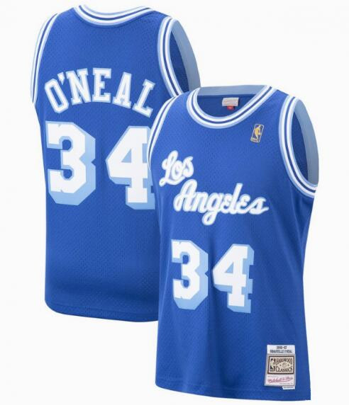 Men's Los Angeles Lakers #34 Shaquille O'Neal Blue Throwback Stitched Jersey