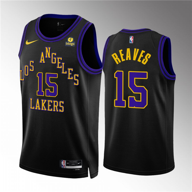 Men's Los Angeles Lakers #15 Austin Reaves Black 2023/24 City Edition Stitched Basketball Jersey