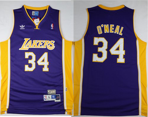 Lakers #34 Shaquille O'Neal Purple Throwback Stitched Jersey