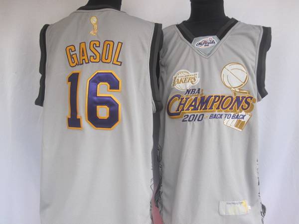 Lakers #16 Pau Gasol Grey 2010 Finals Champions Stitched NBA Jersey