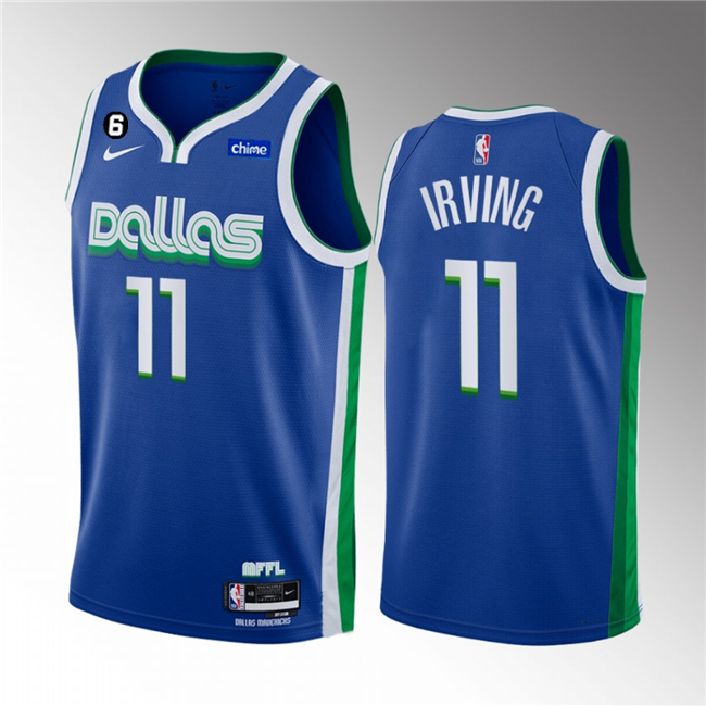 Men's Dallas Mavericks #11 Kyrie Irving Blue 2022/23 City Edition With NO.6 Patch Stitched Basketball Jersey