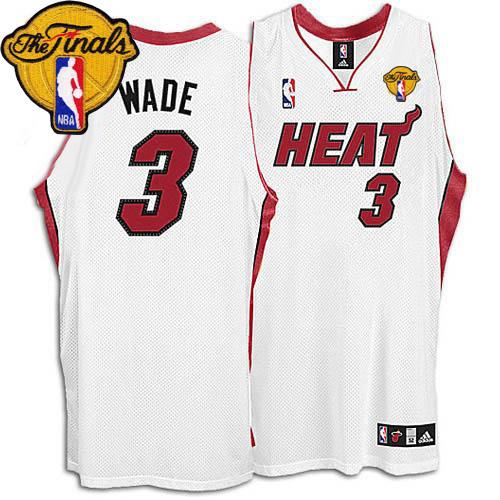 Heat Finals Patch #3 Dwyane Wade White Stitched NBA Jersey