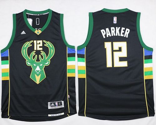 Bucks #12 Jabari Parker Black Alternate Stitched NBA Jersey