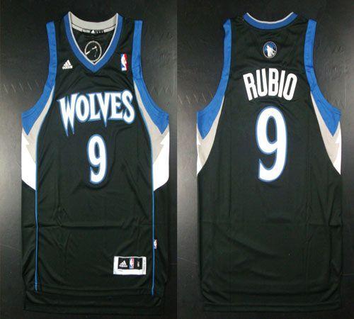 Timberwolves #9 Ricky Rubio Revolution 30 Black Stitched NBA Jersey