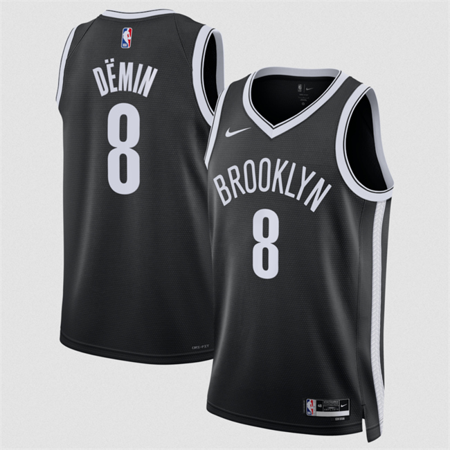 Men's Brooklyn Nets #8 Egor Dëmin Black Icon Edition Stitched Basketball Jersey