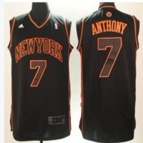 Knicks #7 Carmelo Anthony Swingman Black With Orange Number Stitched NBA Jersey