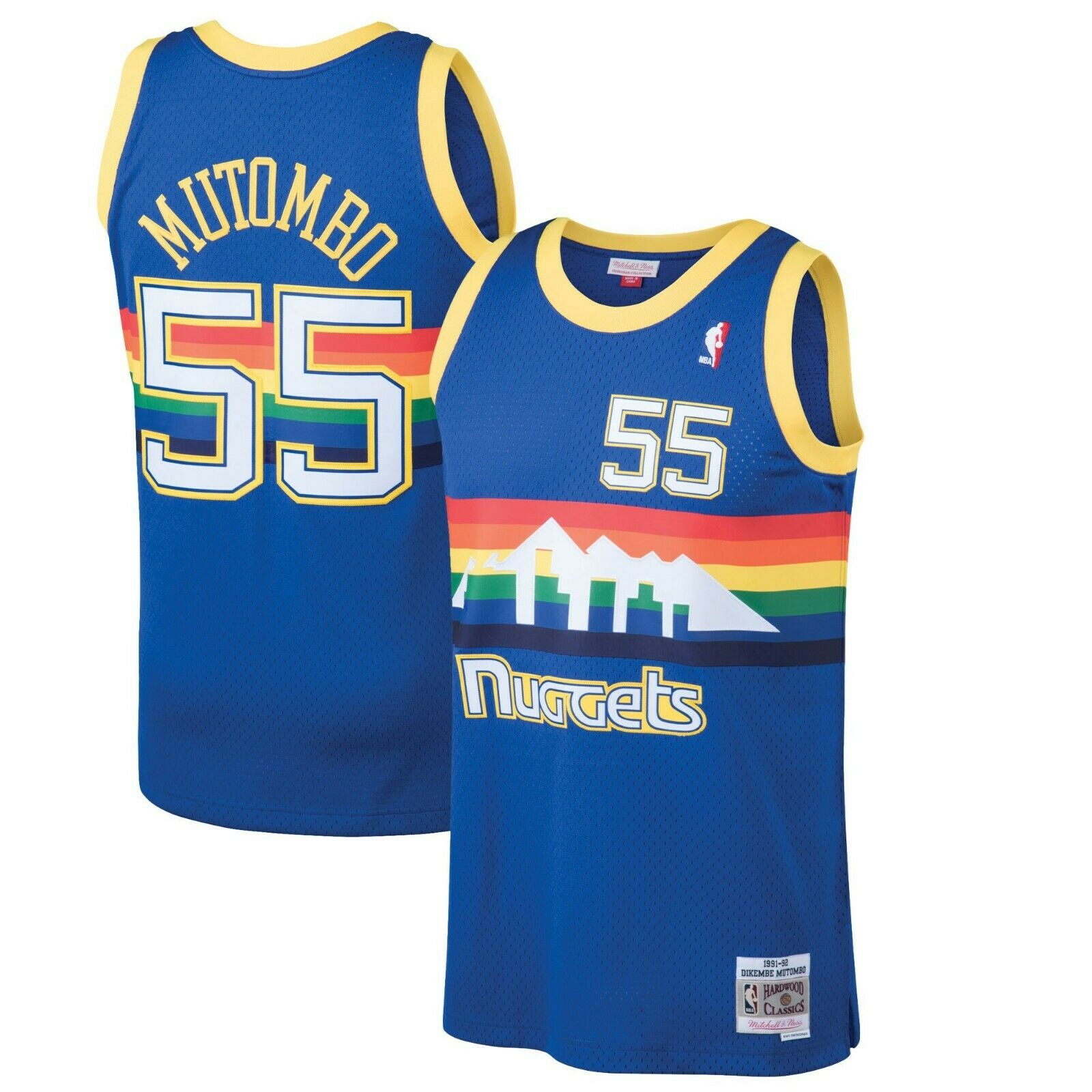 Men's Denver Nuggets #55 Dikembe Mutombo Blue 1991-92 Throwback Stitched Jersey